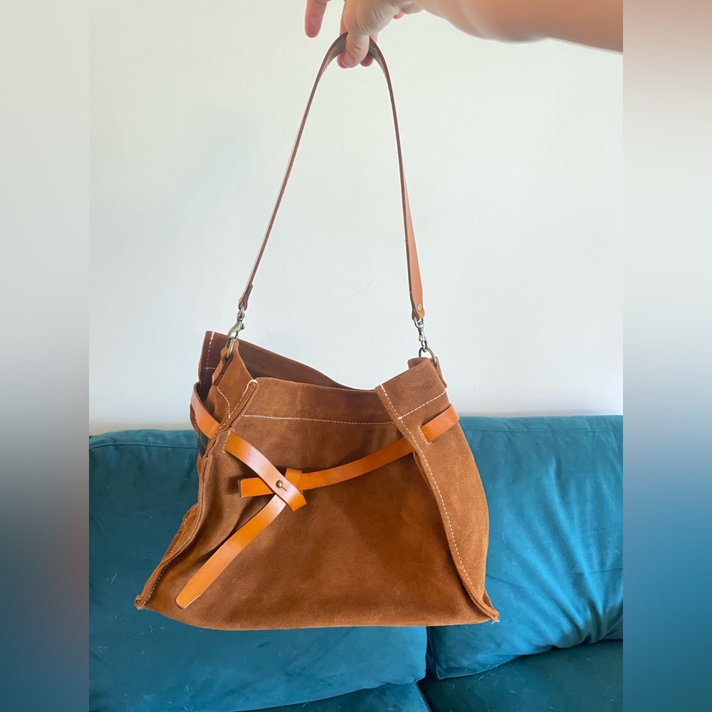 Casual Brown and Tan Suede Shoulder Bag